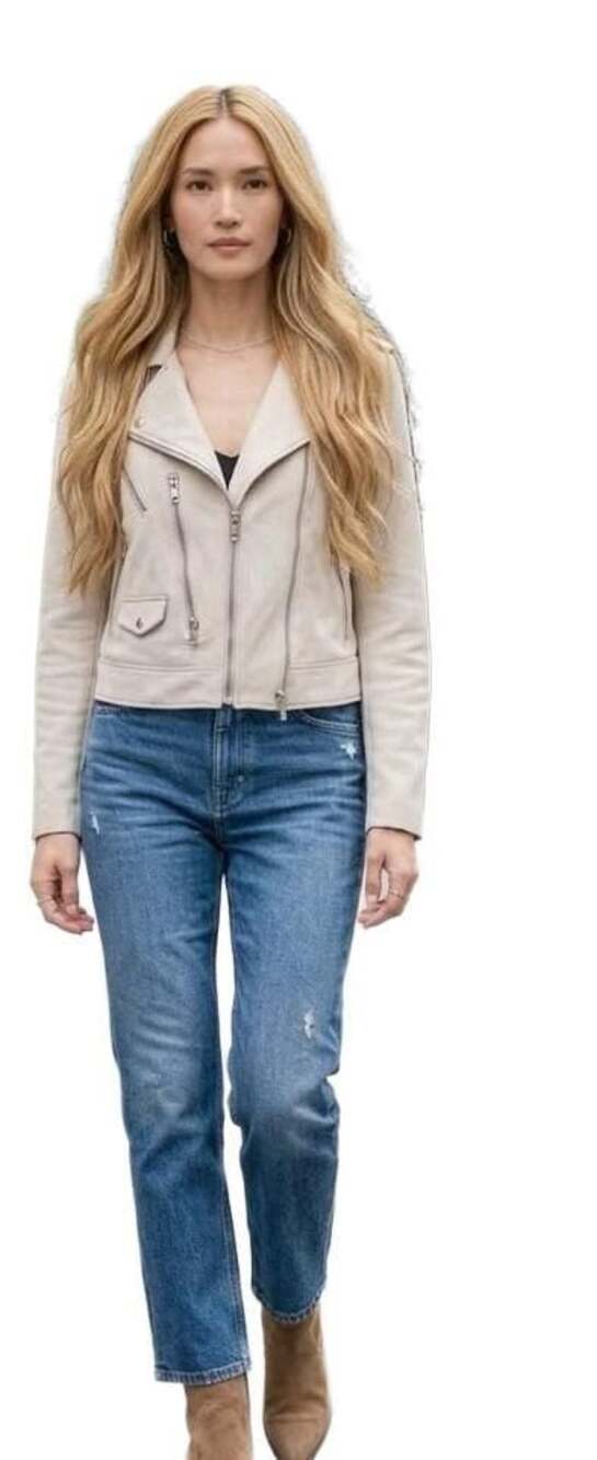 XS - Mango Faux Suede Biker Moto Jacket in Cream silverzippers